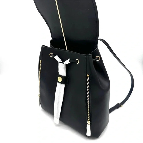 Michael Kors Medium Phoebe Drawstring Backpack Black/Gold - Picture 9 of 10